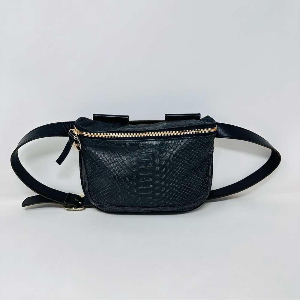 Clare V Fanny pack in black python embossed leather